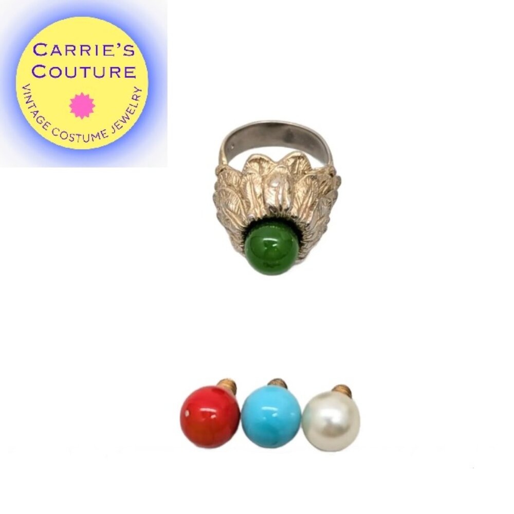 Vintage 1960s Signed Napier Goldtone Interchangeable Center Adjustable Ring